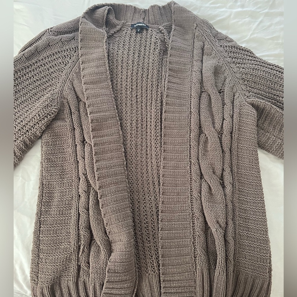 chunky brown knit cardigan